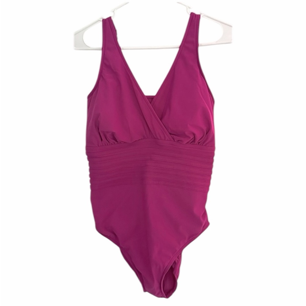 Aqua Green Women's Surplice Trim Overlay One Piece Swimsuit - Size 16 - NWT